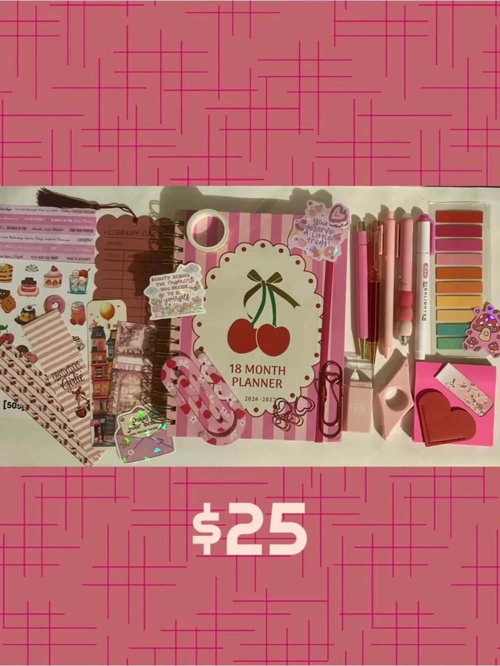 Floral Bee Spiral Planner + Pink Desk Accessory Kit